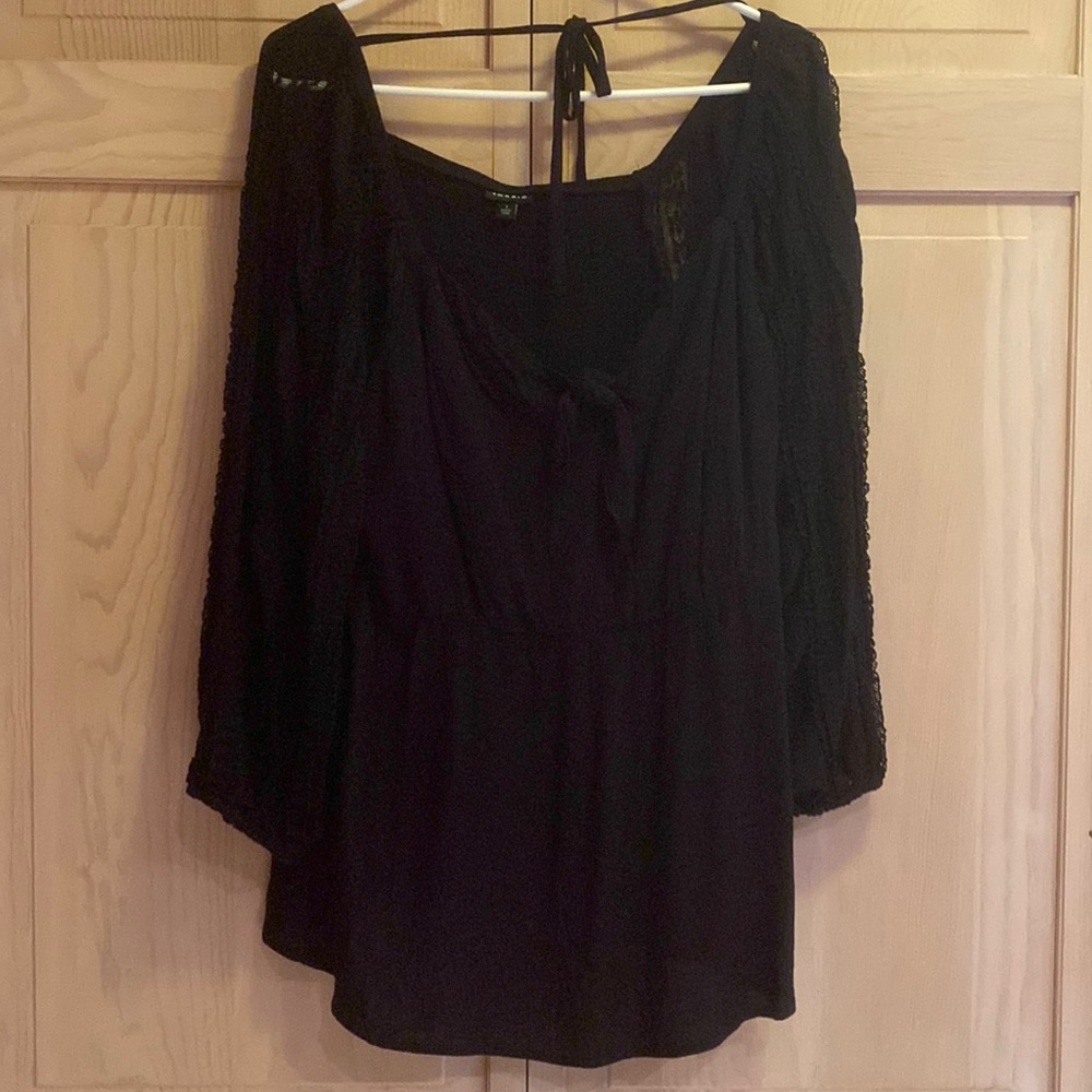 Torrid Black square neck blouse with tie in the front